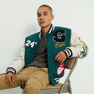 PacSun Teal and Cream Varsity Jacket